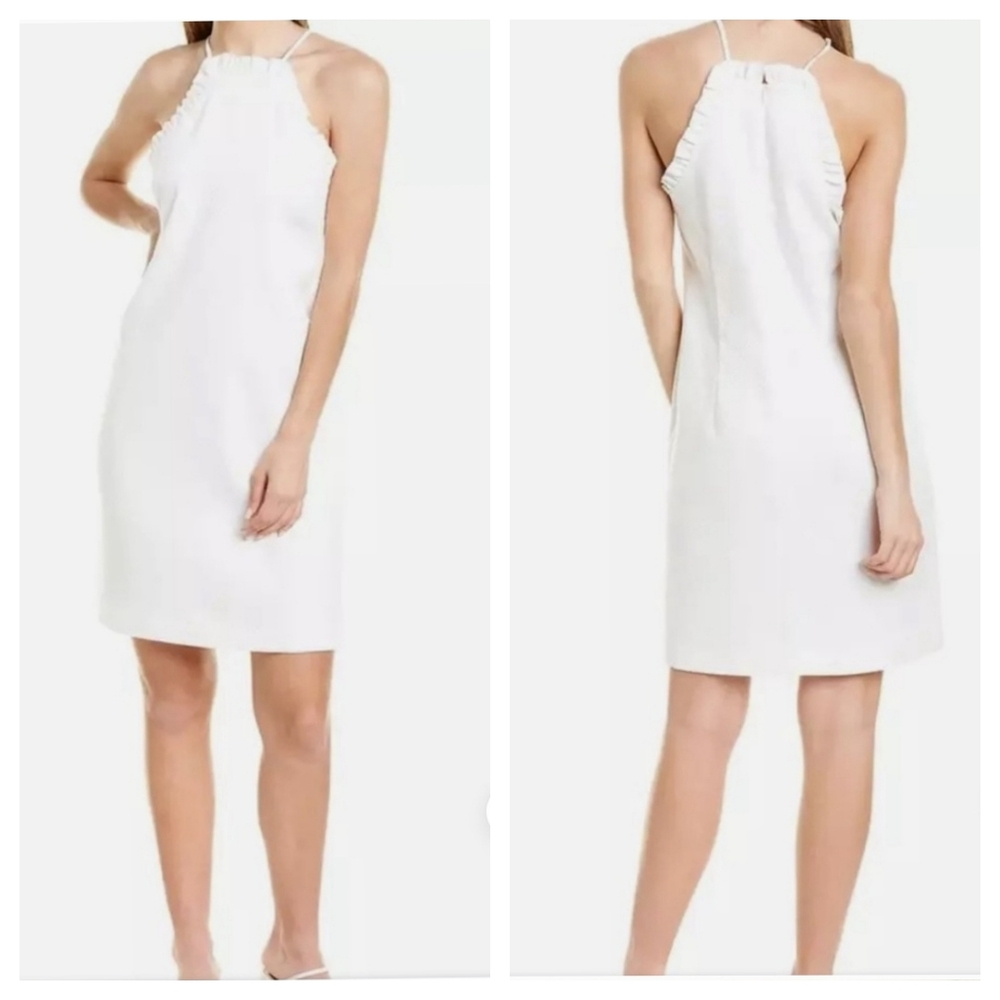 Trina Turk White Dress Textured Mini Scallop Hem Preppy Bridal Coastal Bride 12
